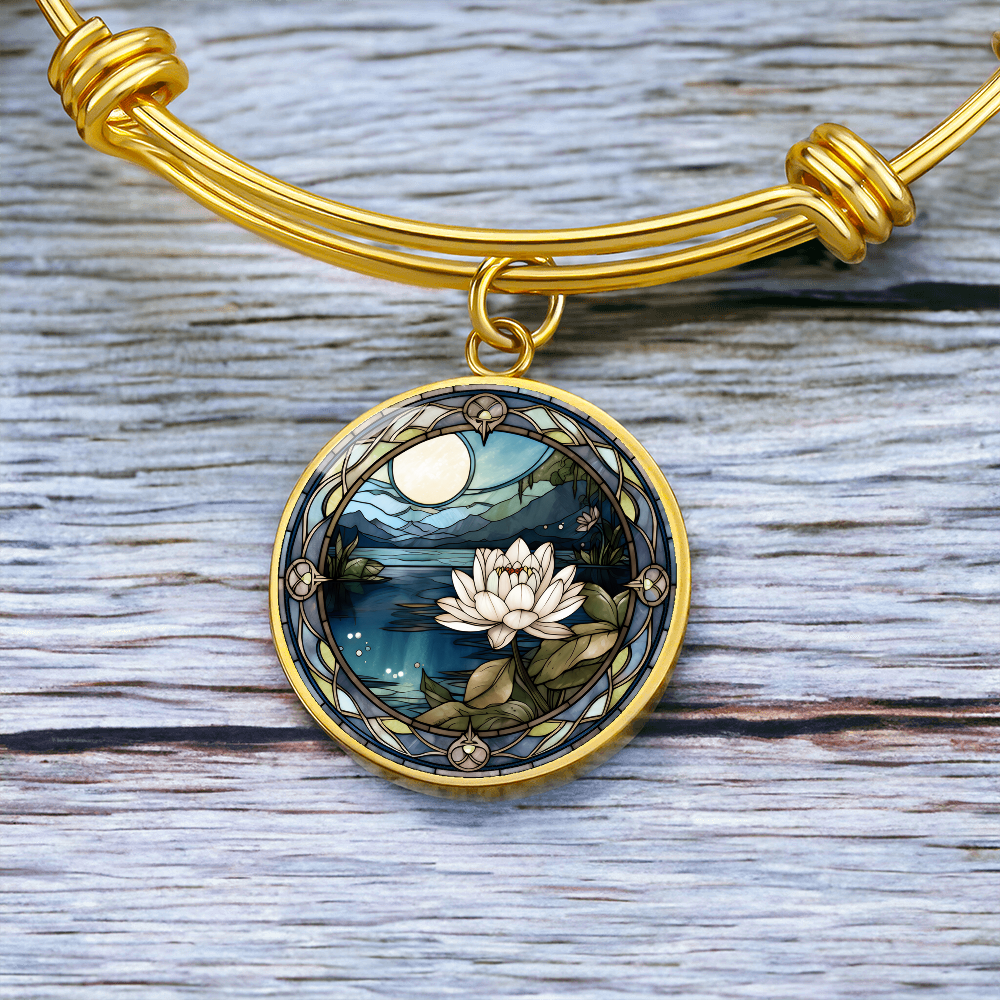 Water Lily Bracelet - July Birth Flower Pendant Jewelry