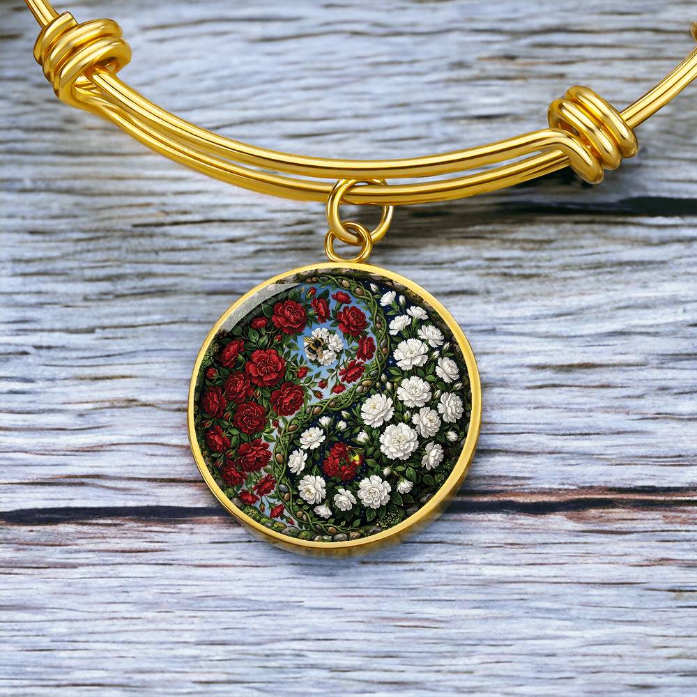 Carnation Yin Yang Bracelet - January Birth Month Flower Pendant Jewelry