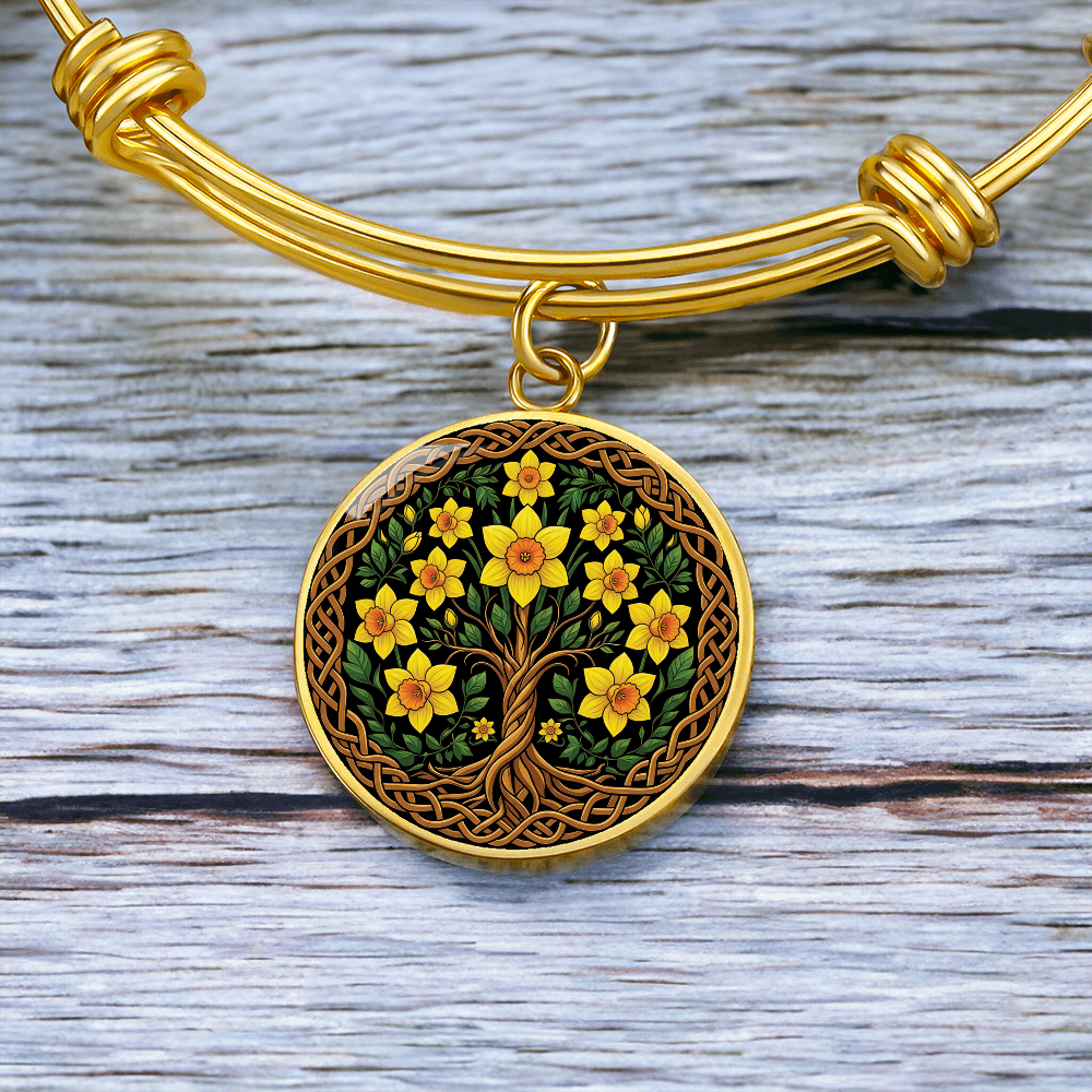 Celtic Tree of Life Pendant Bracelet - Jonquil March Birth Flower Jewelry
