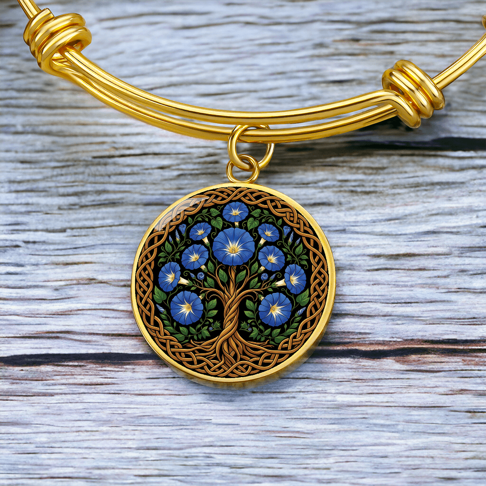 Celtic Tree of Life Pendant Bracelet - Morning Glory September Birth Flower Jewelry