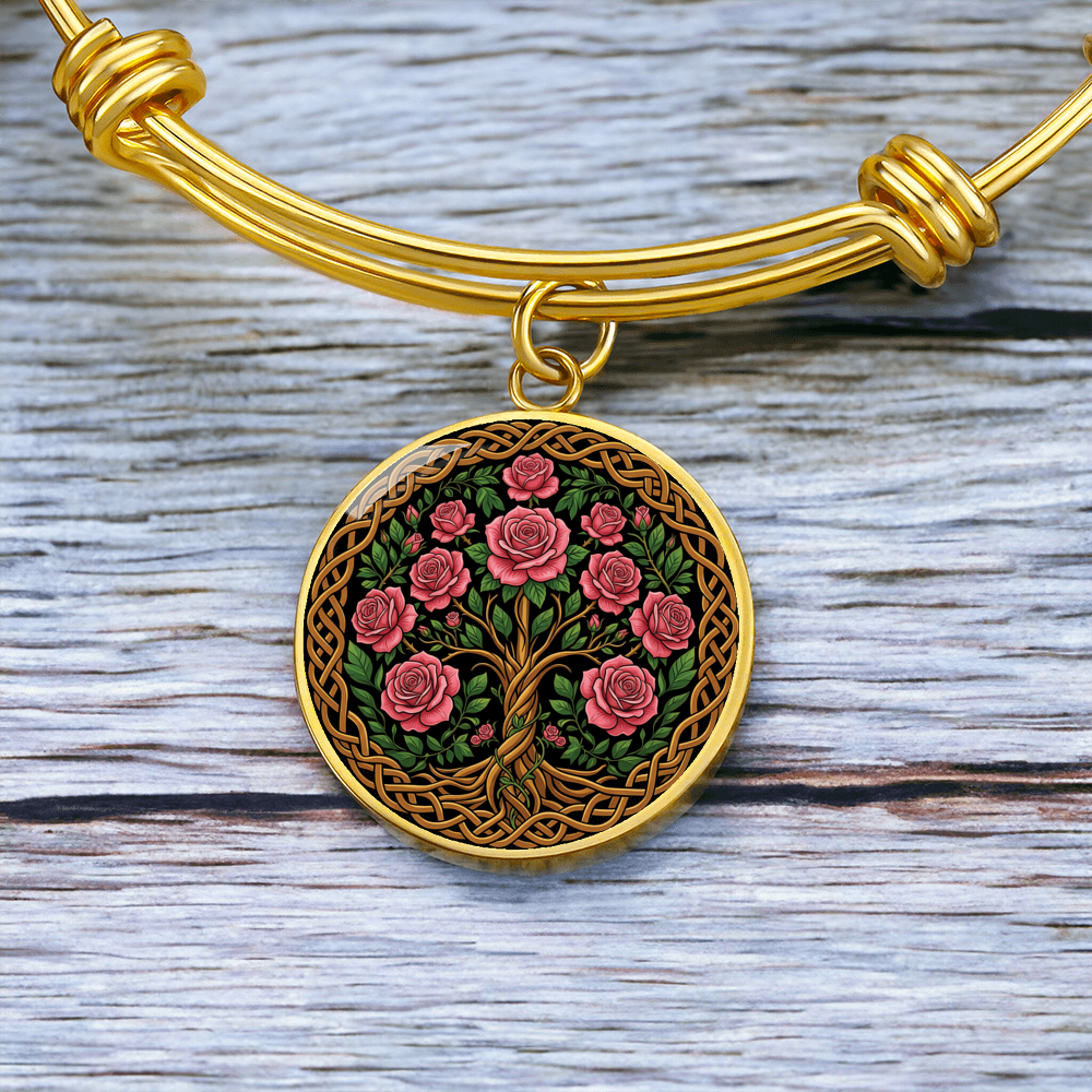 Celtic Tree of Life Pendant Bracelet - Rose June Birth Flower Jewelry