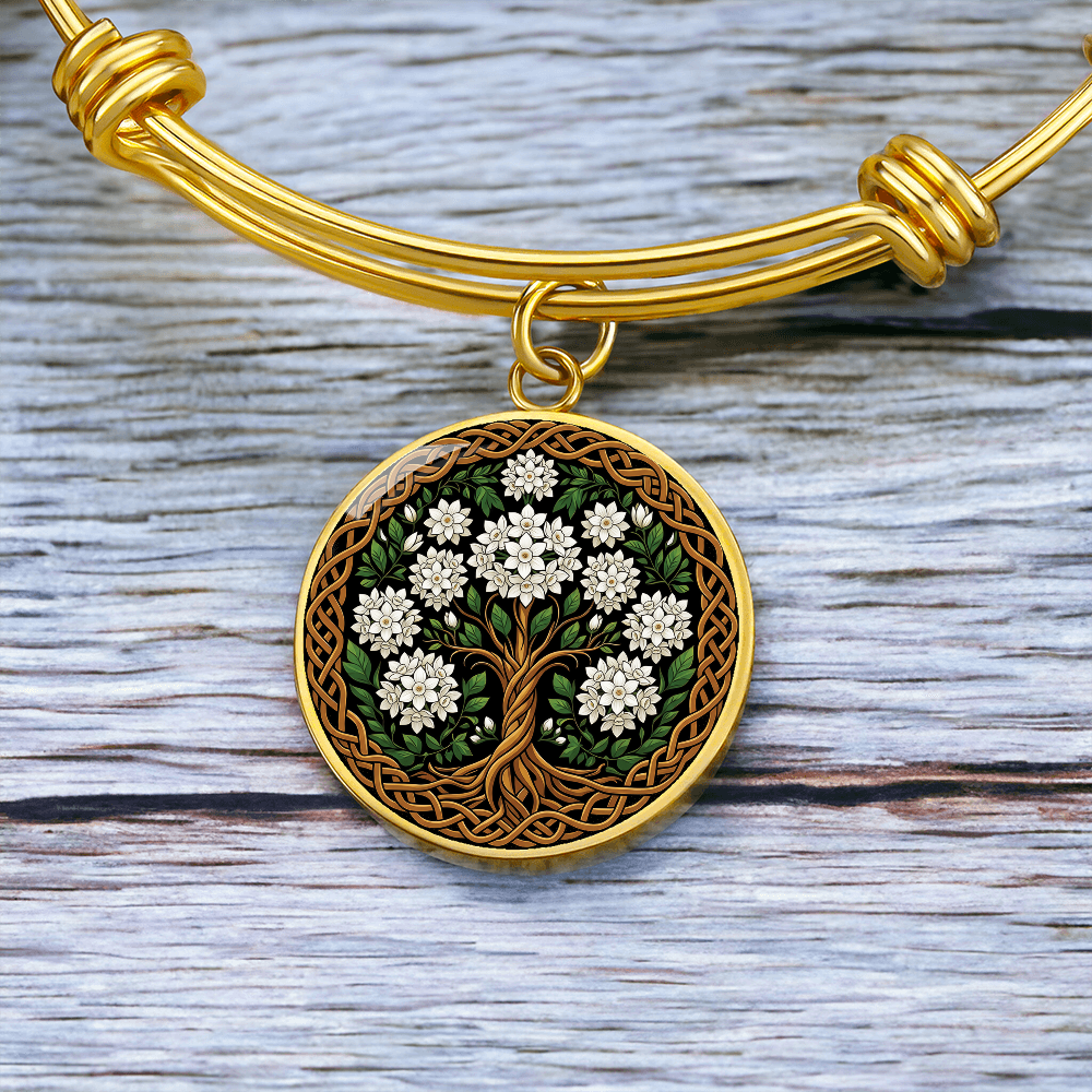 Celtic Tree of Life Pendant Bracelet - Narcissus December Birth Flower Jewelry
