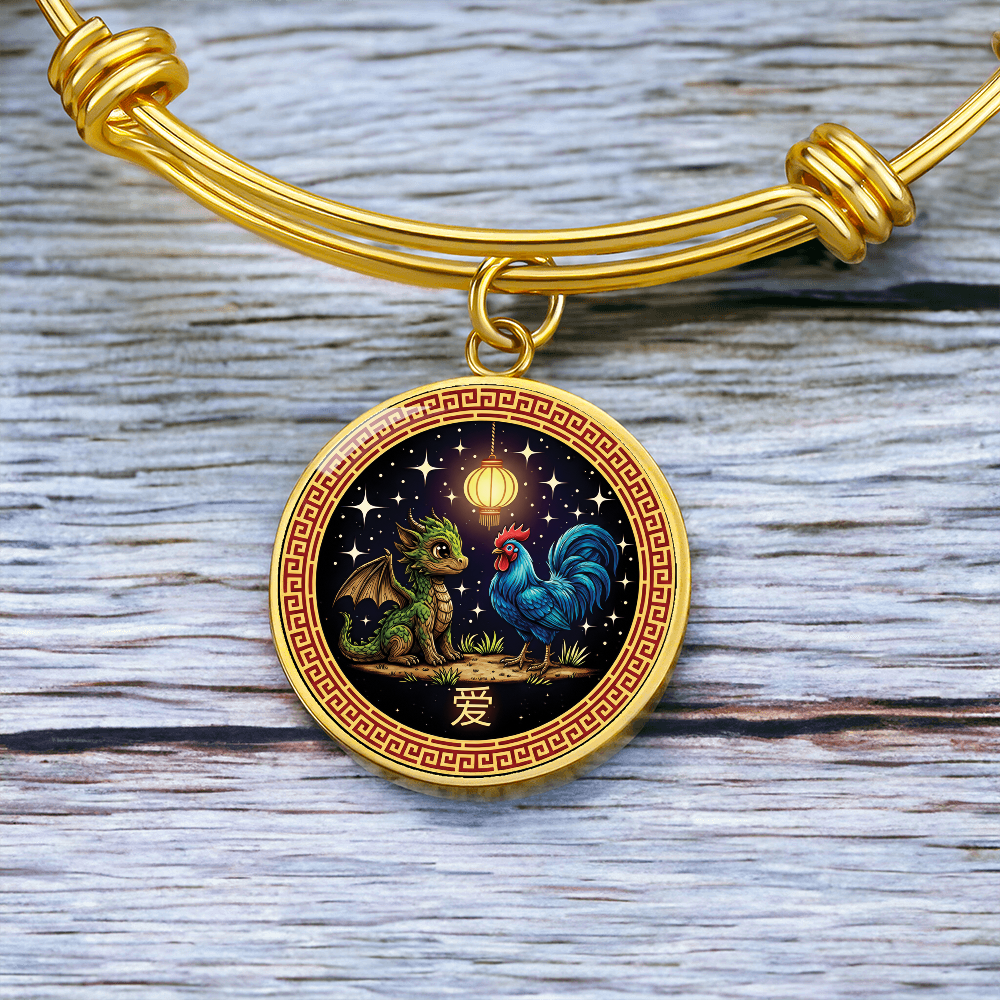 Rooster & Dragon Bracelet - Chinese Zodiac Pendant Jewelry