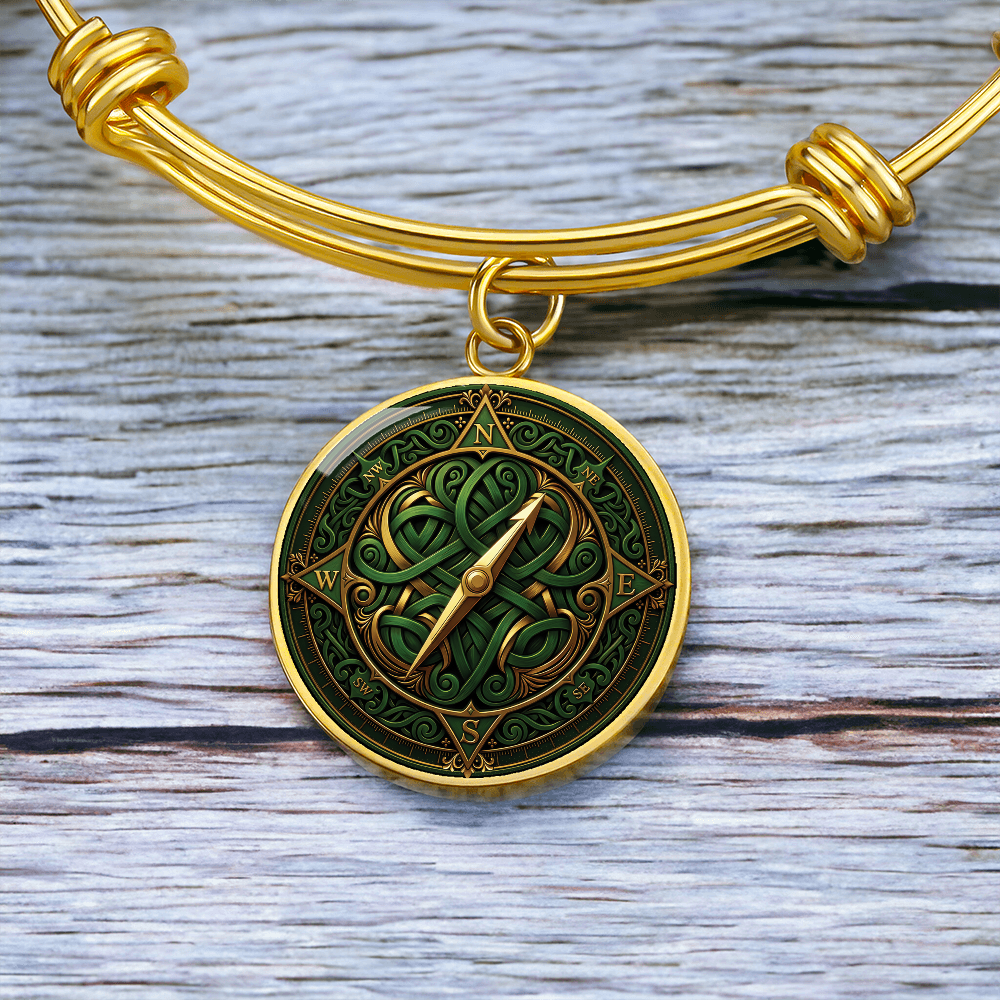 Celtic Compass Rose Bracelet - Green Celtic Pendant Jewelry