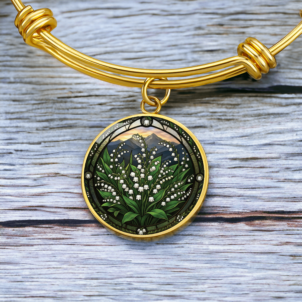 White Lily of the Valley Bracelet - May Birth Flower Pendant Jewelry