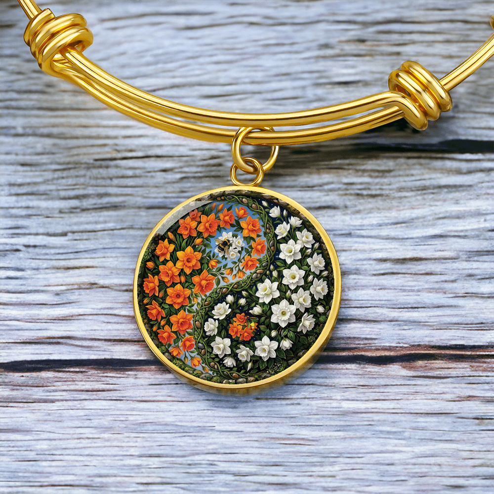 Daffodil Yin Yang Bracelet - March Birth Month Flower Pendant Jewelry