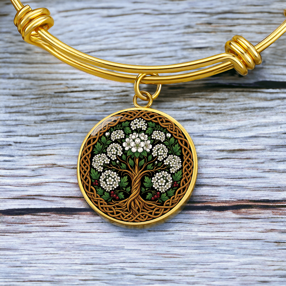 Celtic Tree of Life Pendant Bracelet - Hawthorn May Birth Flower Jewelry