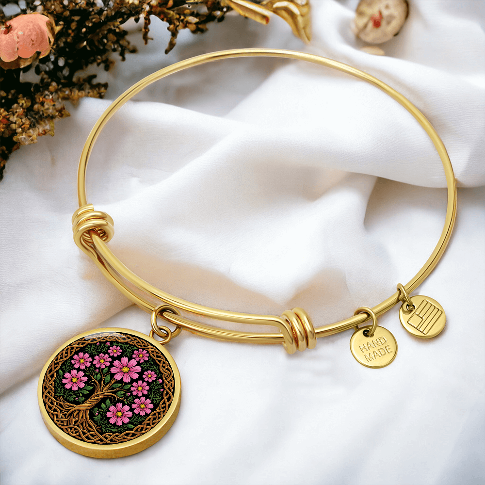 Celtic Tree of Life Pendant Bracelet - Cosmos October Birth Flower Jewelry