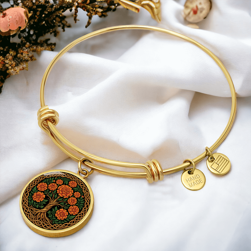Celtic Tree of Life Pendant Bracelet - Marigold October Birth Flower Jewelry