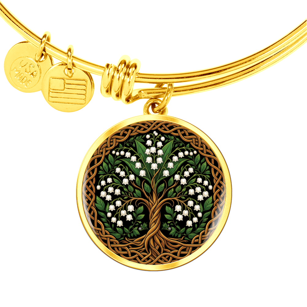 Celtic Tree of Life Pendant Bracelet - Lily of the Valley May Birth Flower Jewelry
