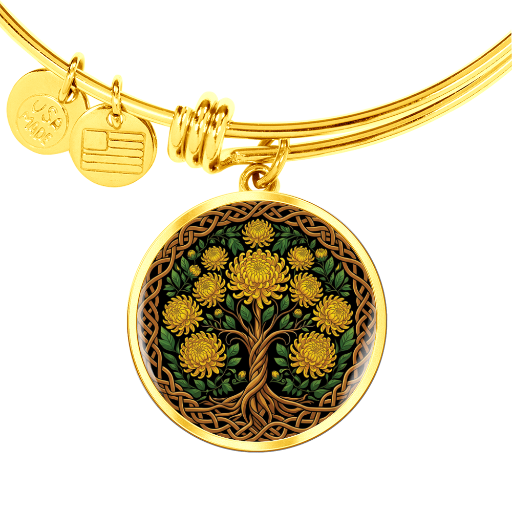 Celtic Tree of Life Pendant Bracelet - Chrysanthemum November Birth Flower Jewelry