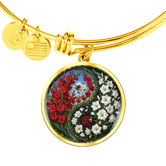 Gladiolus Yin Yang Bracelet - August Birth Month Flower Pendant Jewelry