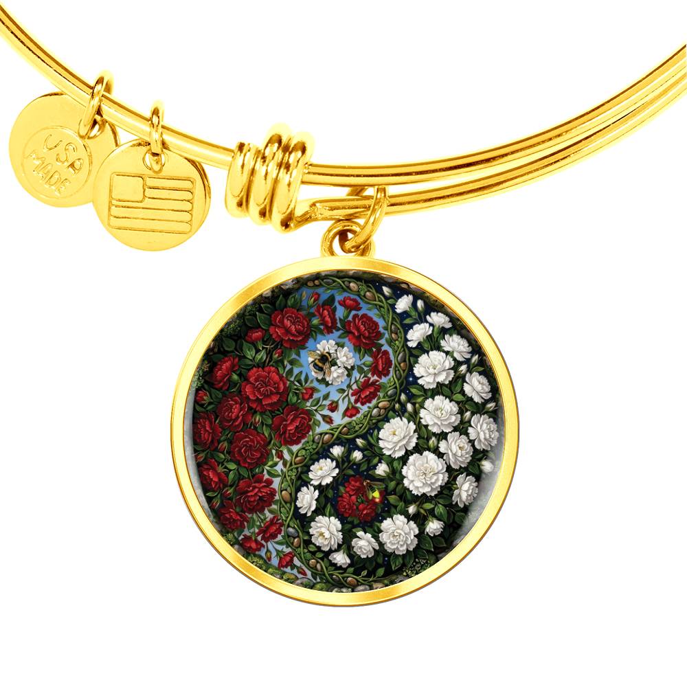 Carnation Yin Yang Bracelet - January Birth Month Flower Pendant Jewelry