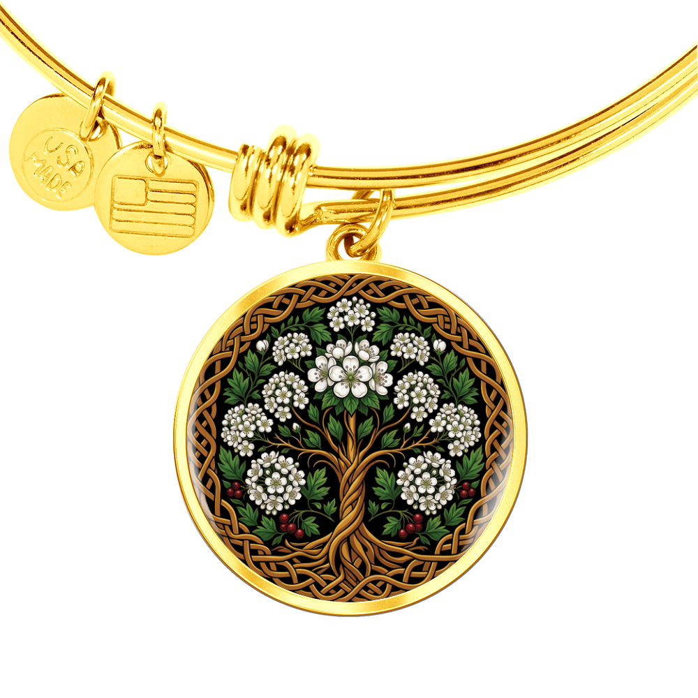 Celtic Tree of Life Pendant Bracelet - Hawthorn May Birth Flower Jewelry