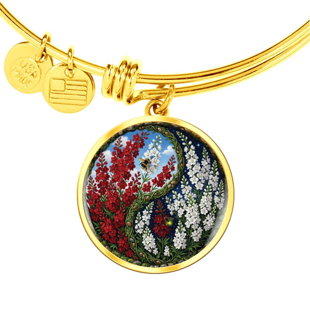 Larkspur Yin Yang Bracelet - July Birth Month Flower Pendant Jewelry