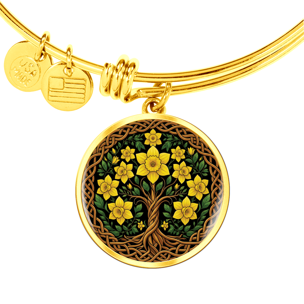 Celtic Tree of Life Pendant Bracelet - Daffodil March Birth Flower Jewelry