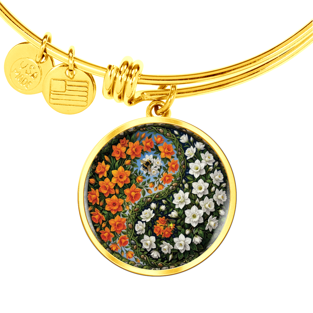 Daffodil Yin Yang Bracelet - March Birth Month Flower Pendant Jewelry