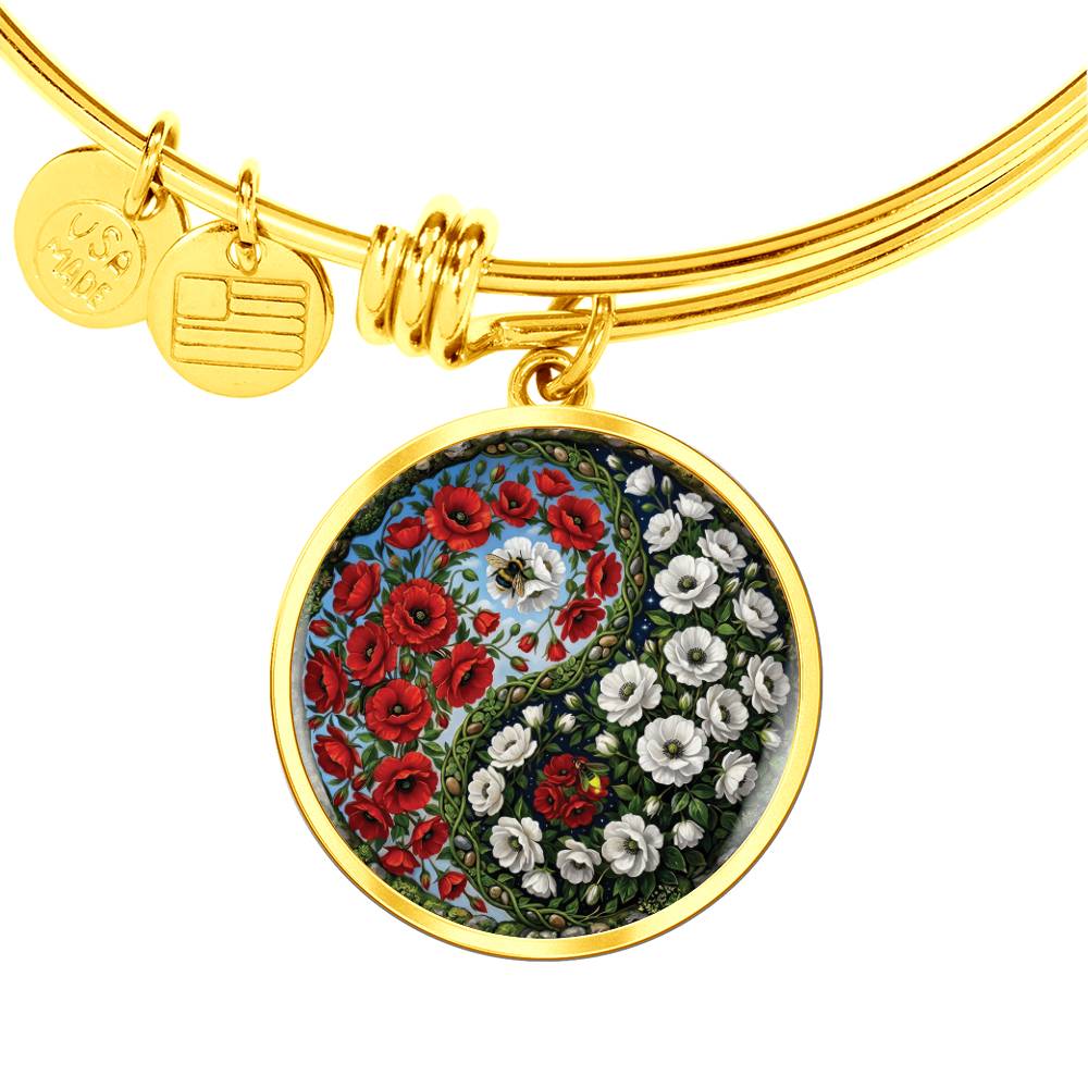 Poppy Yin Yang Bracelet - August Birth Month Flower Pendant Jewelry
