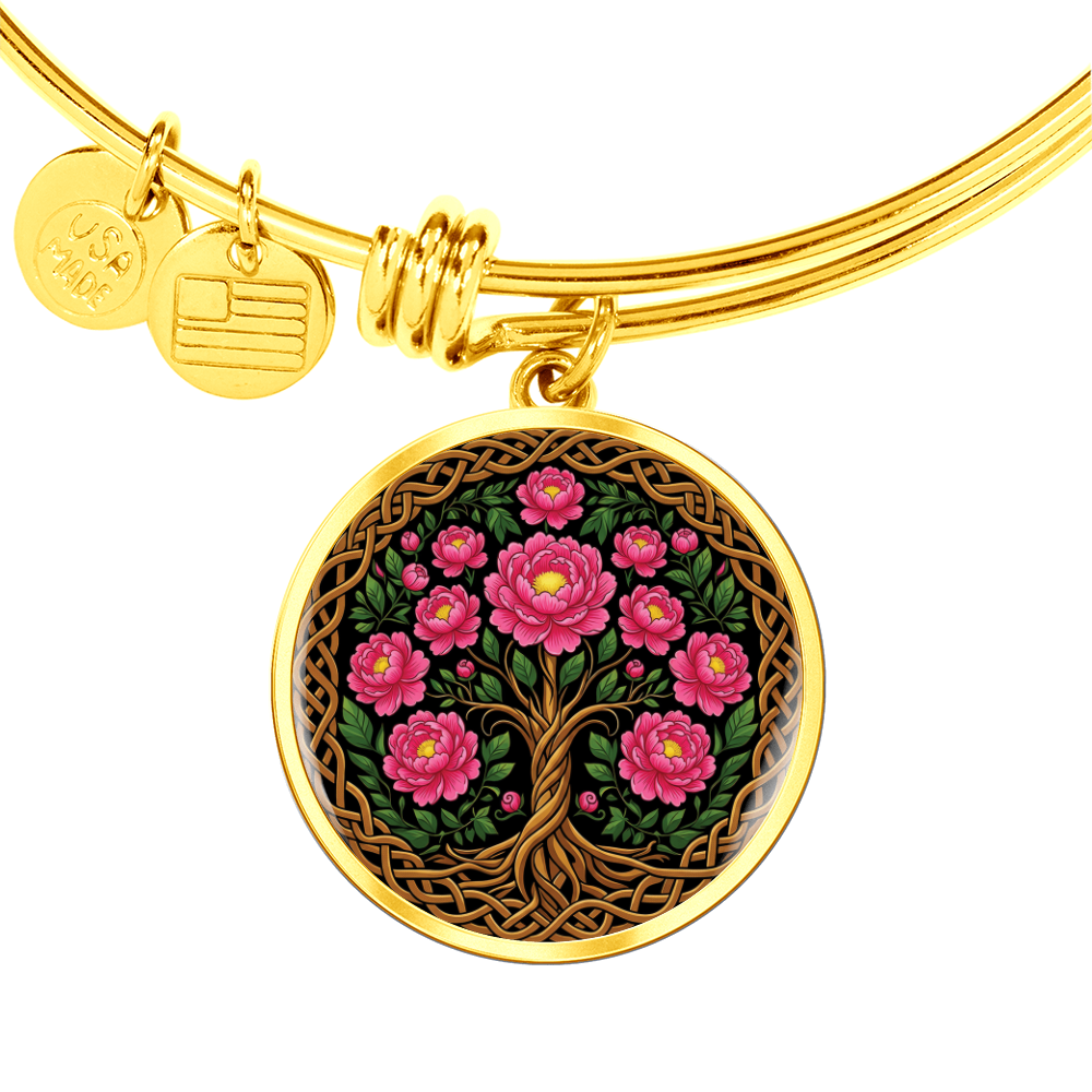Celtic Tree of Life Pendant Bracelet - Peony November Birth Flower Jewelry