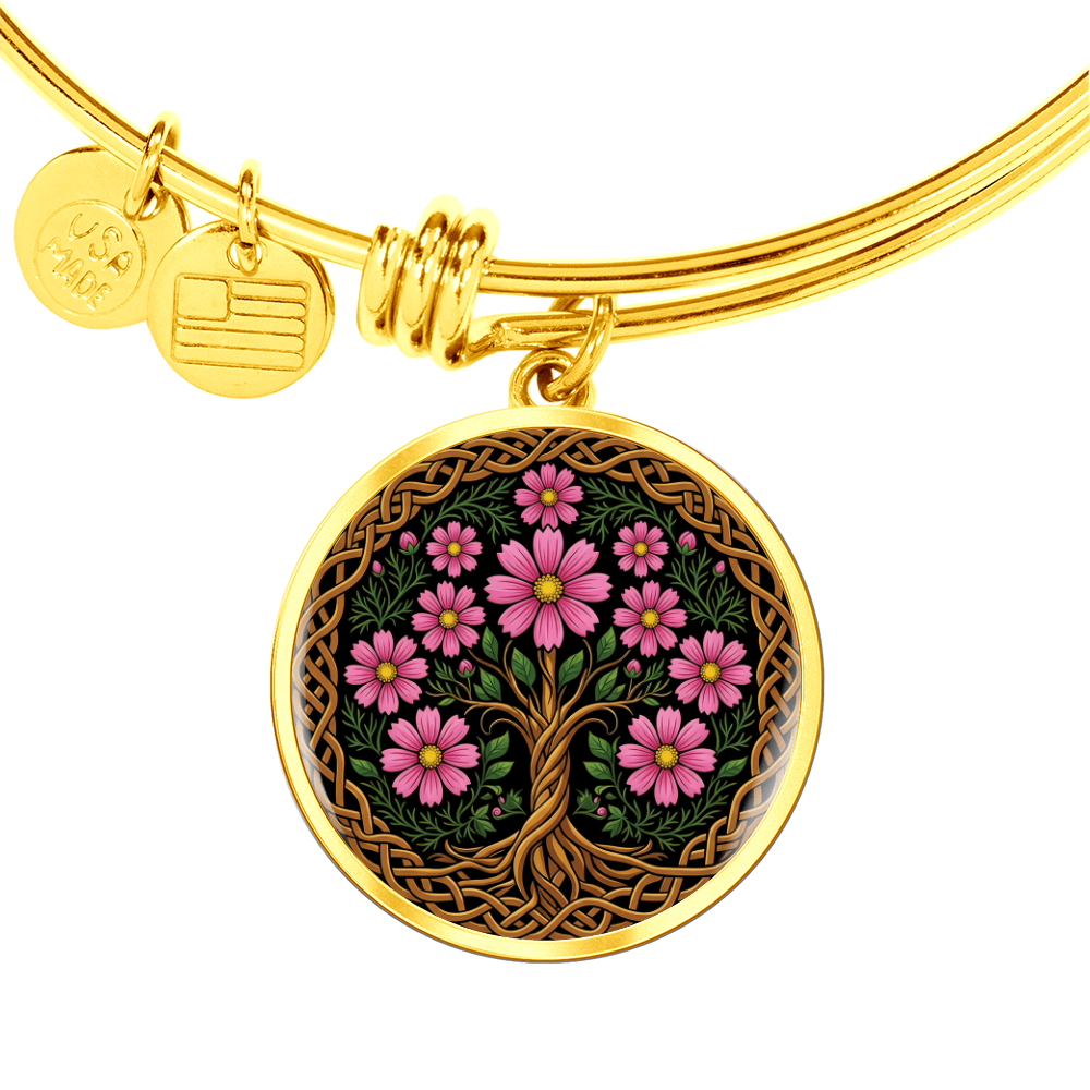 Celtic Tree of Life Pendant Bracelet - Cosmos October Birth Flower Jewelry
