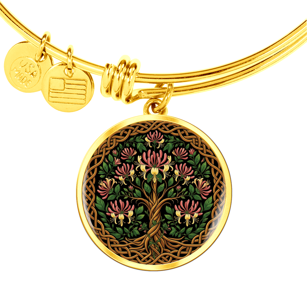 Celtic Tree of Life Pendant Bracelet - Honeysuckle June Birth Flower Jewelry