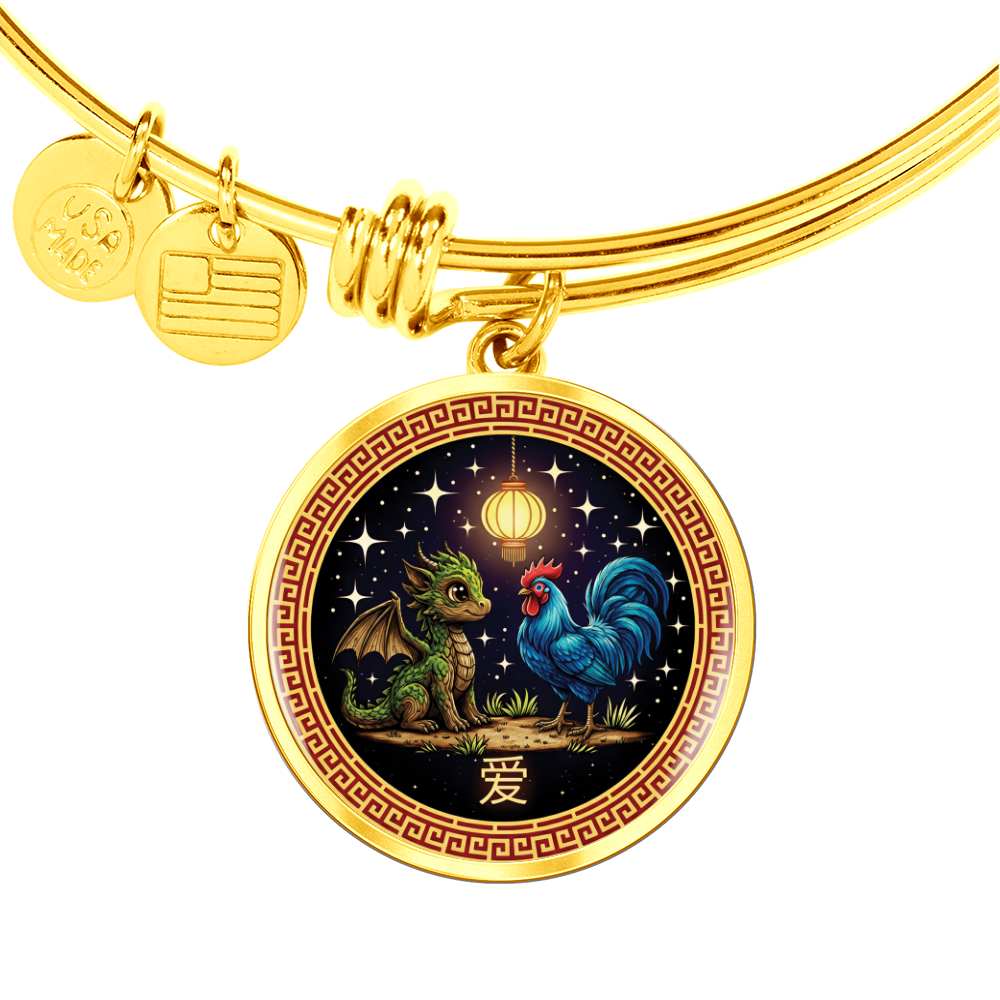 Rooster & Dragon Bracelet - Chinese Zodiac Pendant Jewelry