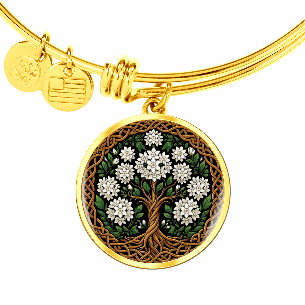 Celtic Tree of Life Pendant Bracelet - Narcissus December Birth Flower Jewelry