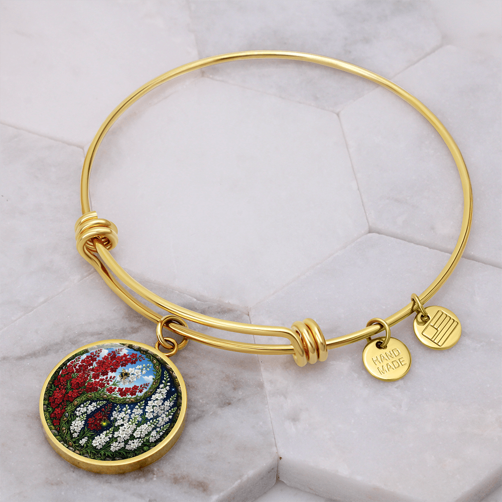 Larkspur Yin Yang Bracelet - July Birth Month Flower Pendant Jewelry