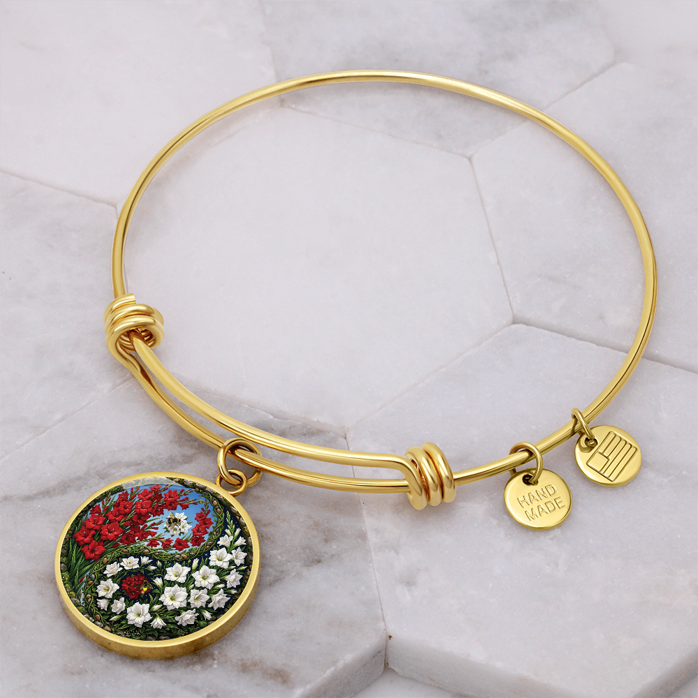 Gladiolus Yin Yang Bracelet - August Birth Month Flower Pendant Jewelry