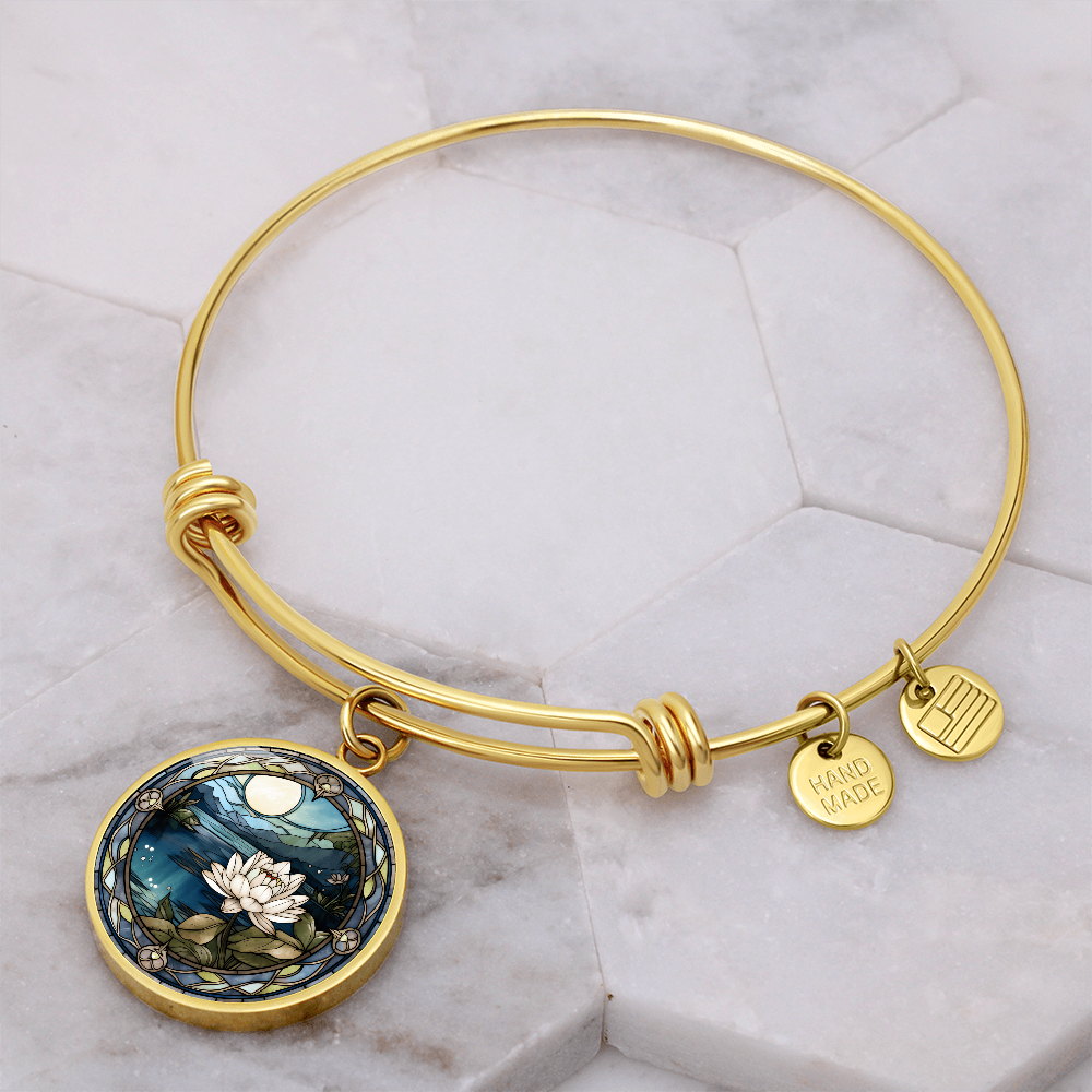 Water Lily Bracelet - July Birth Flower Pendant Jewelry