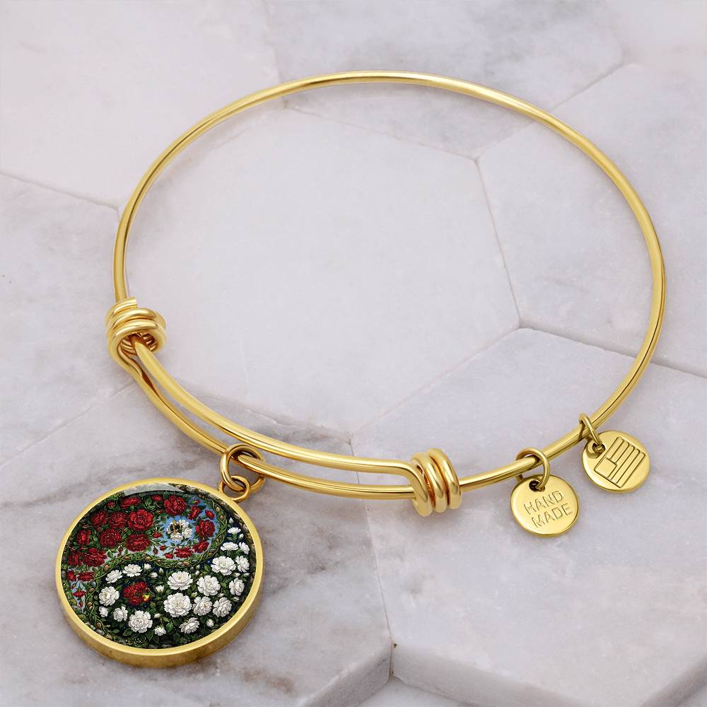 Carnation Yin Yang Bracelet - January Birth Month Flower Pendant Jewelry