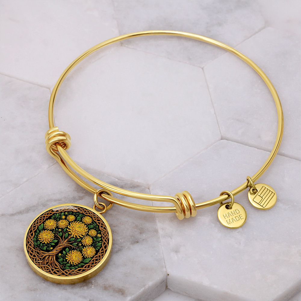 Celtic Tree of Life Pendant Bracelet - Chrysanthemum November Birth Flower Jewelry