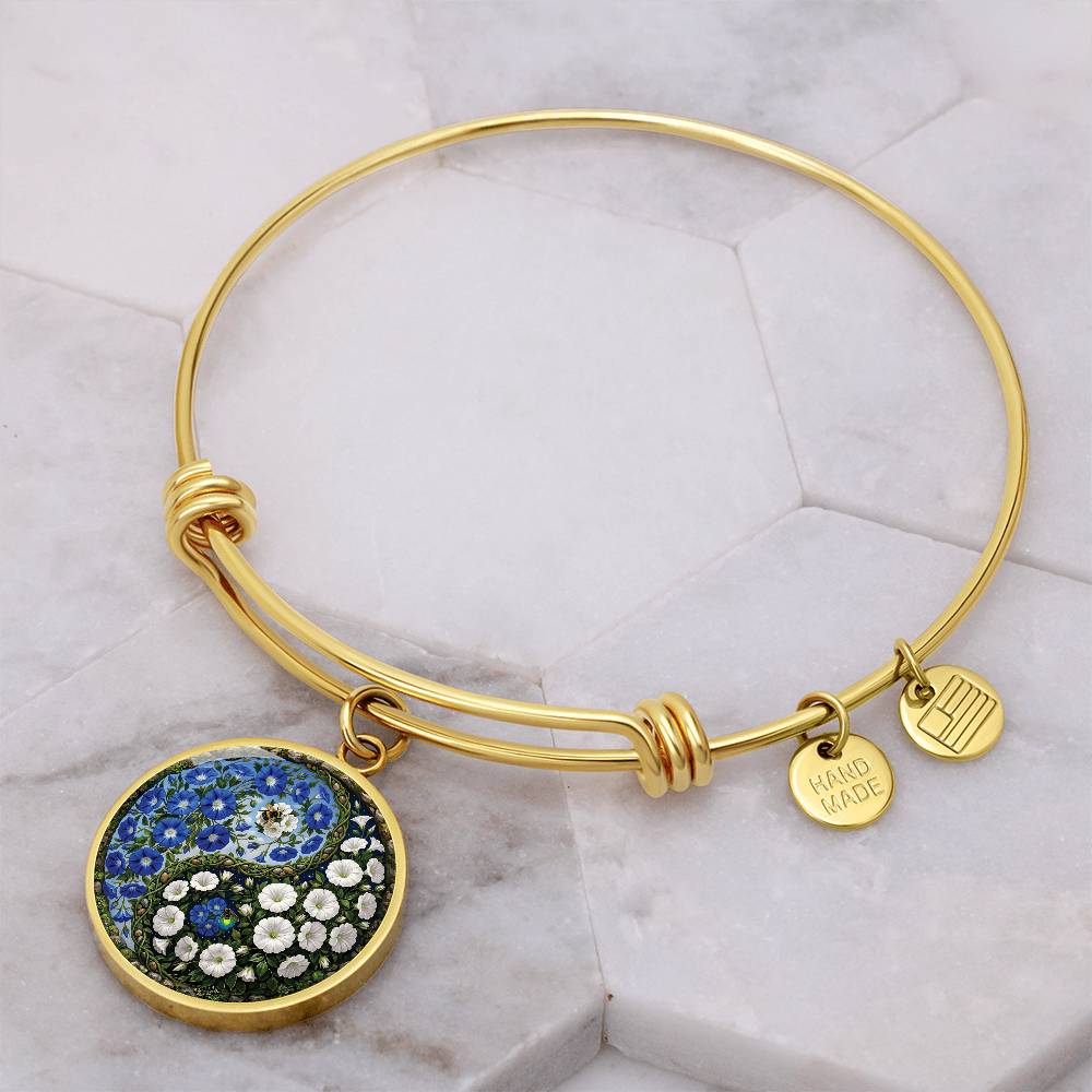 Morning Glory Yin Yang Bracelet - September Birth Month Flower Pendant Jewelry