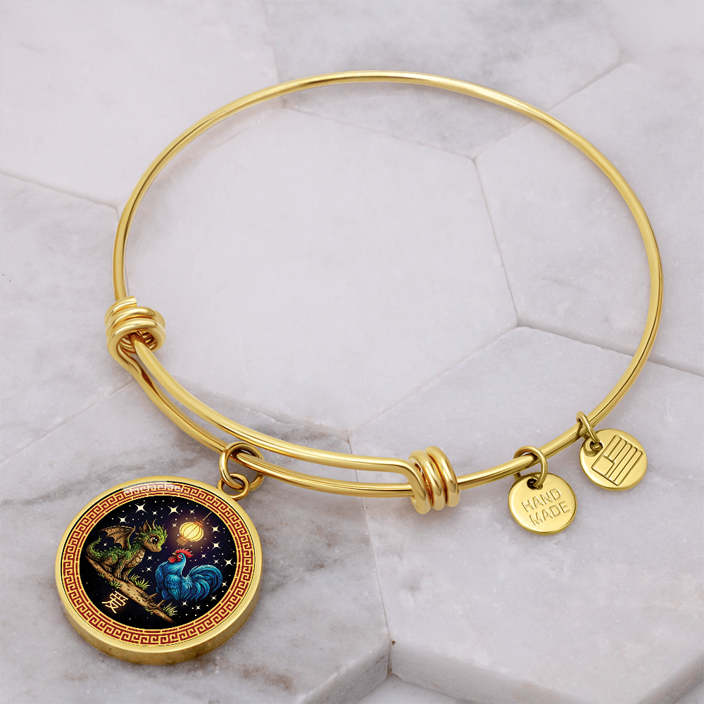 Rooster & Dragon Bracelet - Chinese Zodiac Pendant Jewelry