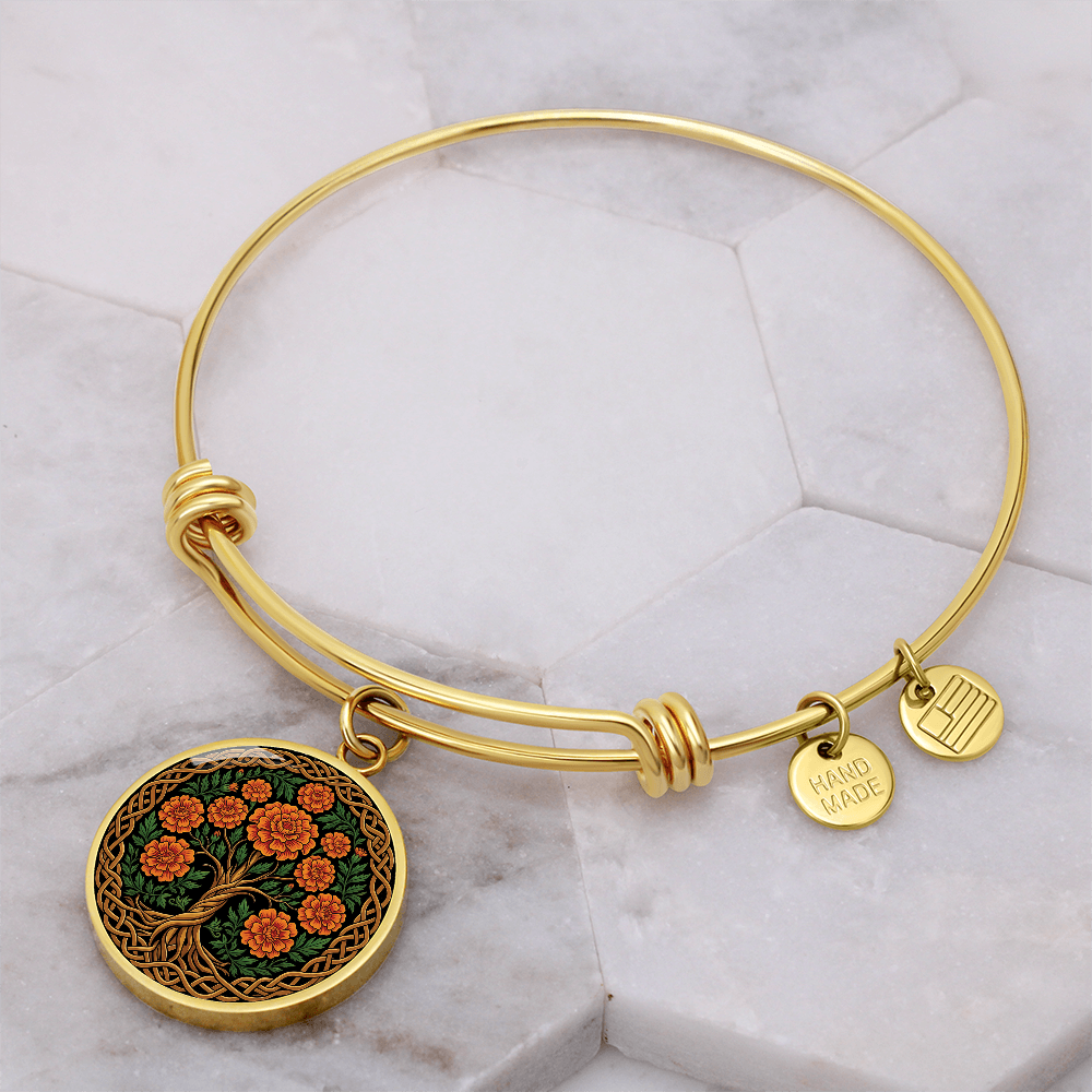 Celtic Tree of Life Pendant Bracelet - Marigold October Birth Flower Jewelry