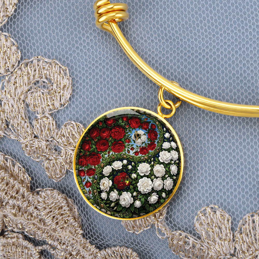 Rose Yin Yang Bracelet - June Birth Month Flower Pendant Jewelry