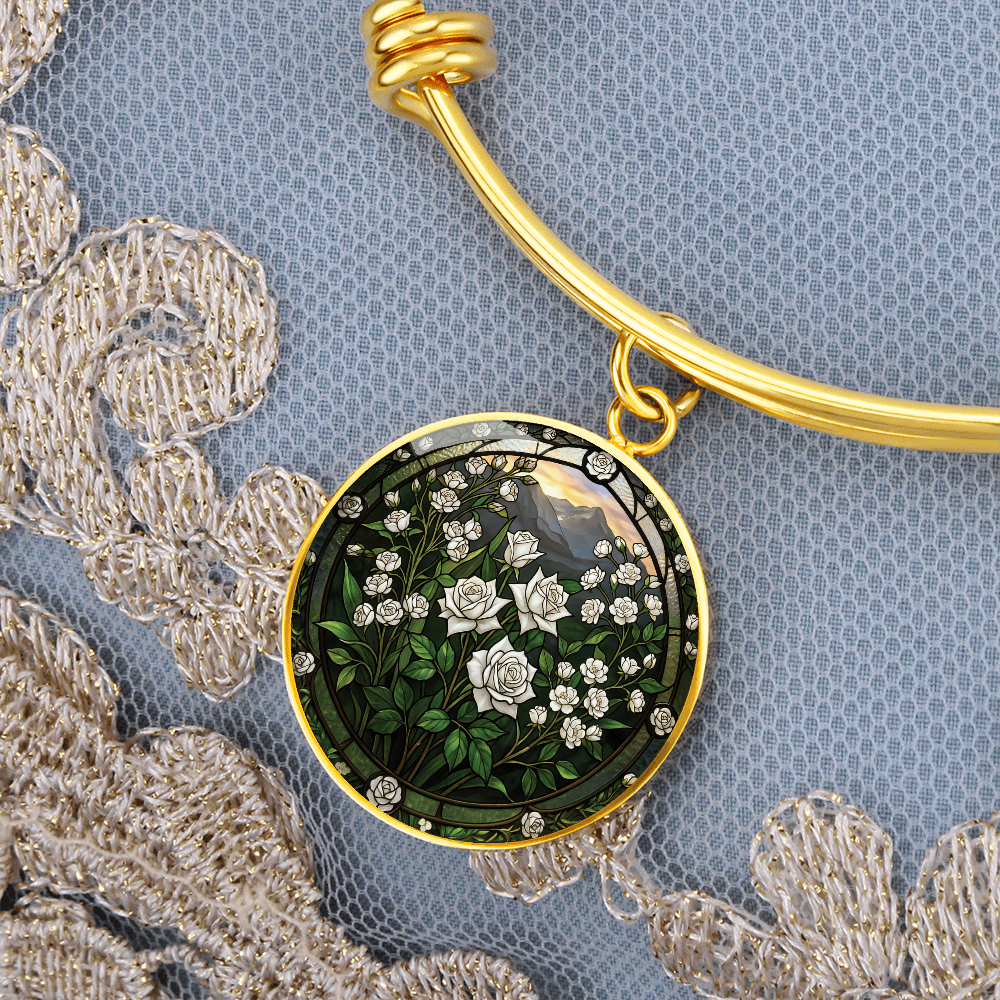 White Rose Bracelet - June Birth Flower Pendant Jewelry