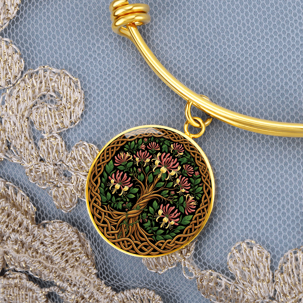 Celtic Tree of Life Pendant Bracelet - Honeysuckle June Birth Flower Jewelry