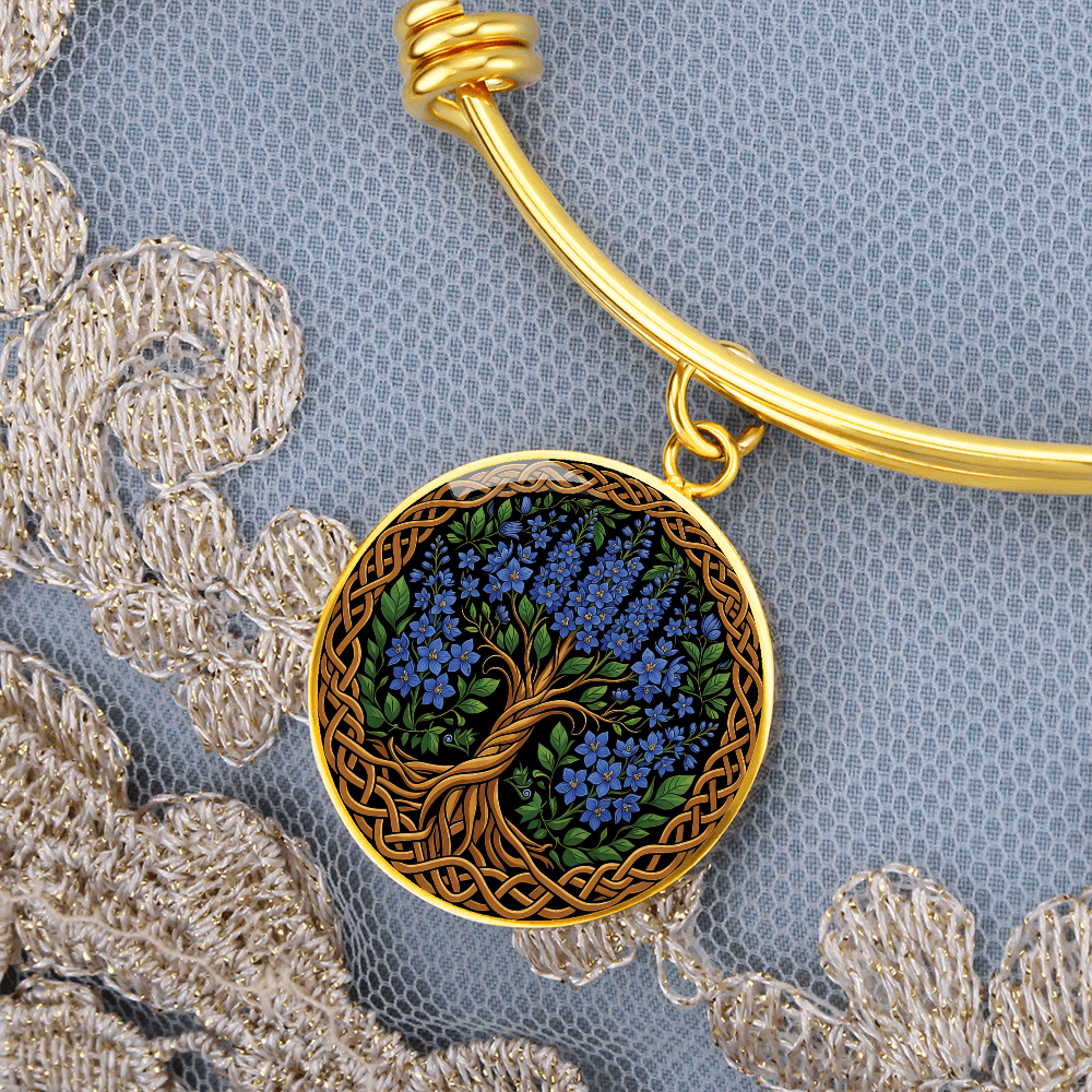 Celtic Tree of Life Pendant Bracelet - Larkspur July Birth Flower Jewelry