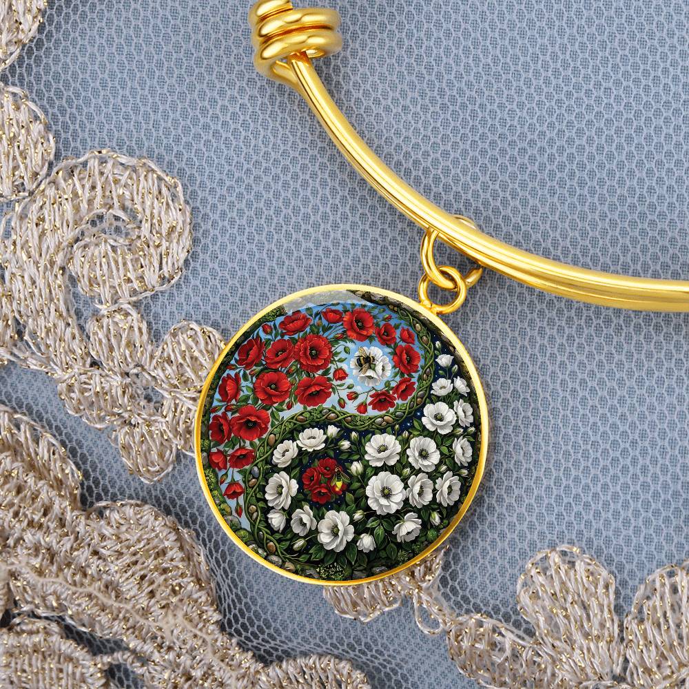 Poppy Yin Yang Bracelet - August Birth Month Flower Pendant Jewelry