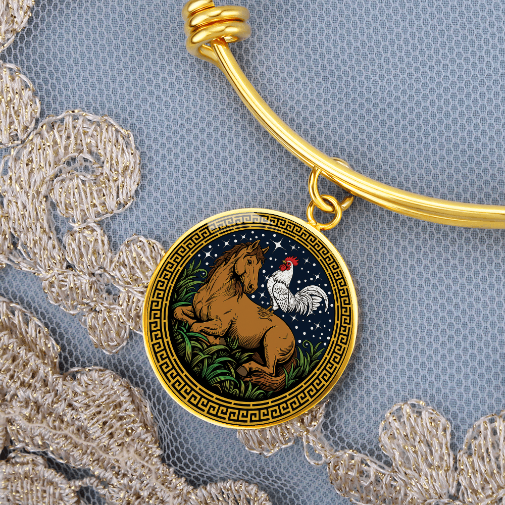 Rooster and Horse Bracelet - Couples Chinese Zodiac Animal Pendant Jewelry