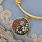Red and White Morning Glory Yin Yang Bracelet - September Birth Month Flower Pendant Jewelry