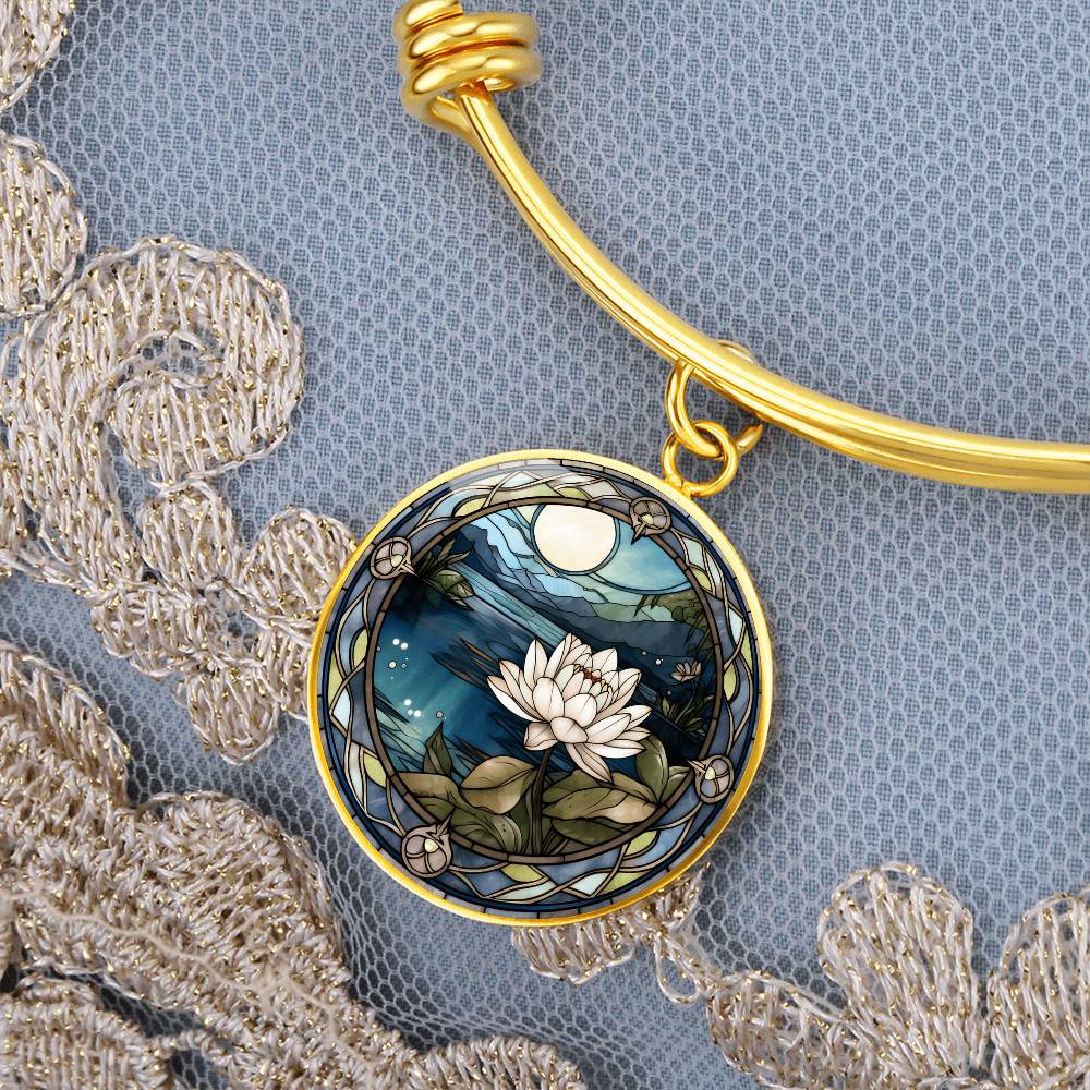 Water Lily Bracelet - July Birth Flower Pendant Jewelry