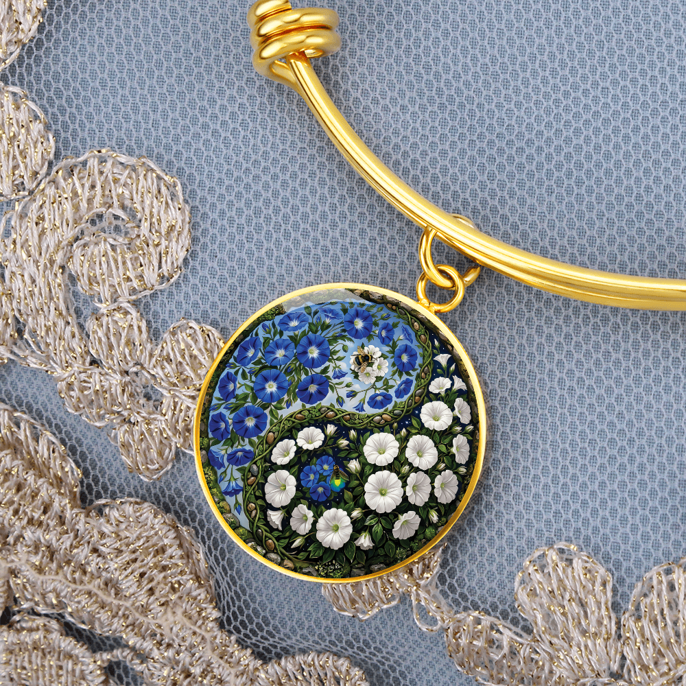 Morning Glory Yin Yang Bracelet - September Birth Month Flower Pendant Jewelry