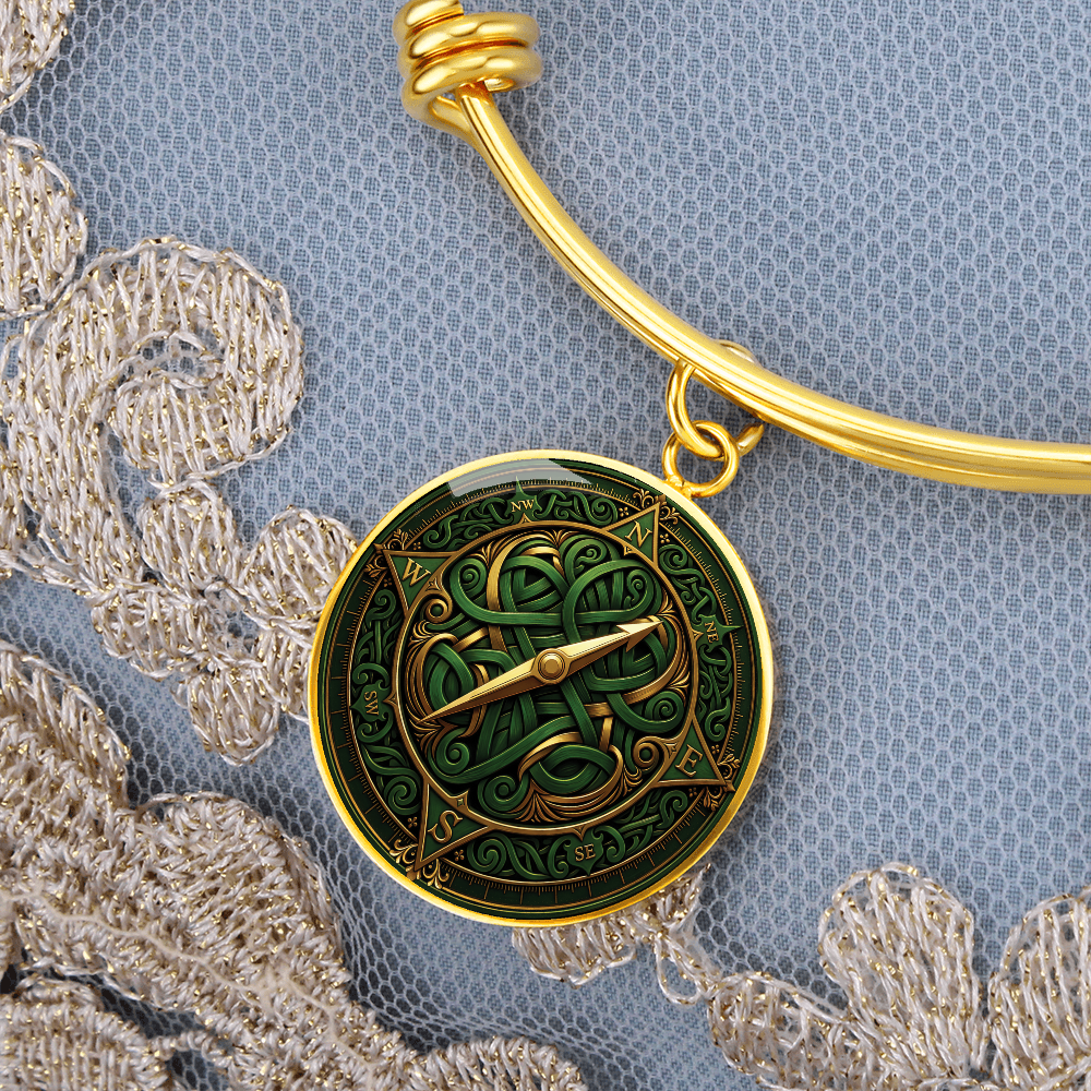 Celtic Compass Rose Bracelet - Green Celtic Pendant Jewelry