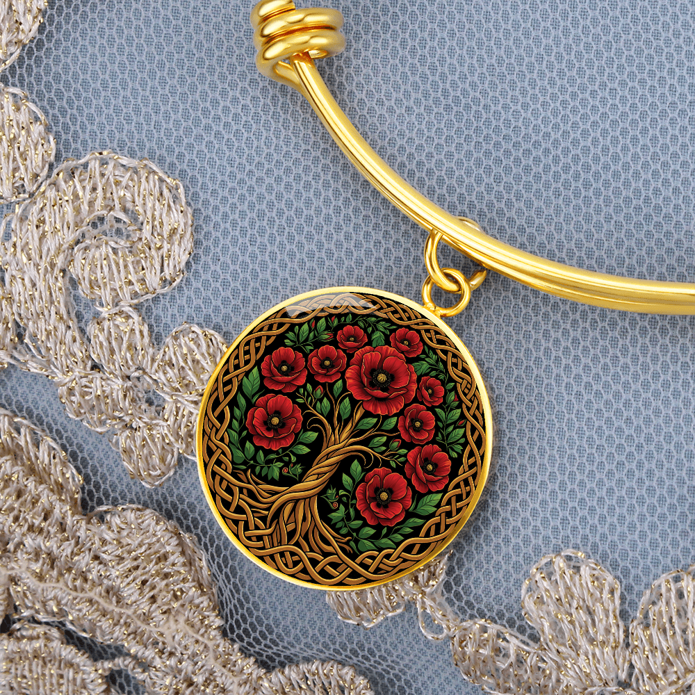 Celtic Tree of Life Pendant Bracelet - Poppy August Birth Flower Jewelry