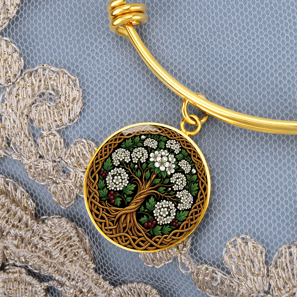 Celtic Tree of Life Pendant Bracelet - Hawthorn May Birth Flower Jewelry
