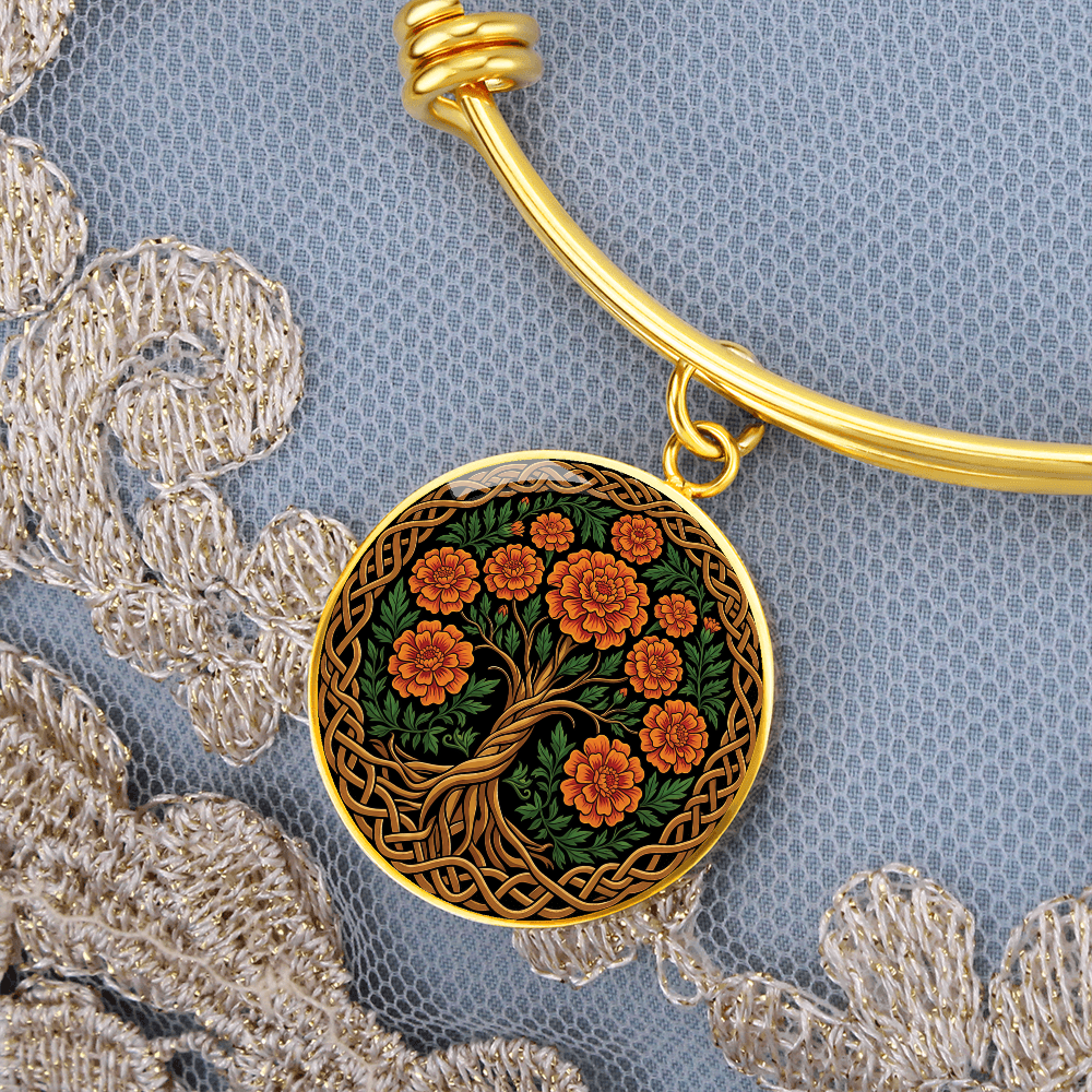 Celtic Tree of Life Pendant Bracelet - Marigold October Birth Flower Jewelry