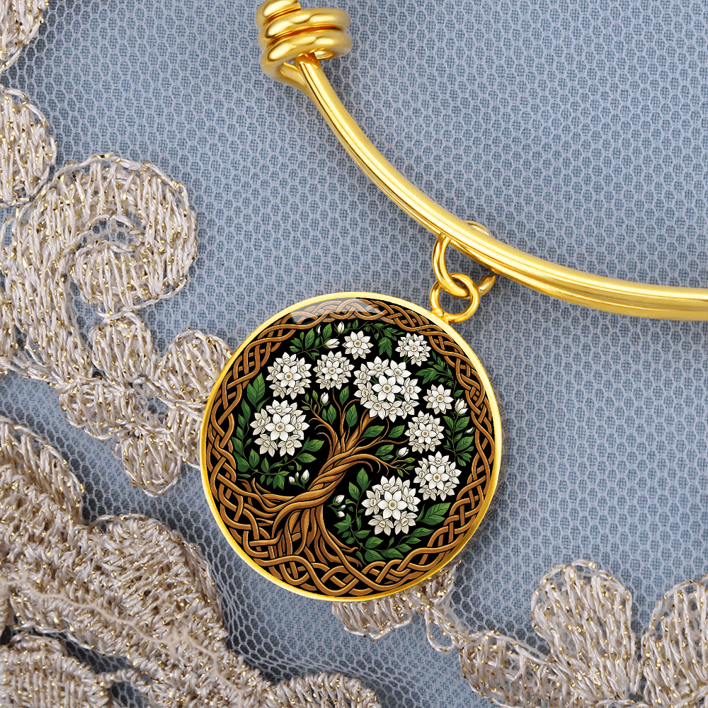 Celtic Tree of Life Pendant Bracelet - Narcissus December Birth Flower Jewelry