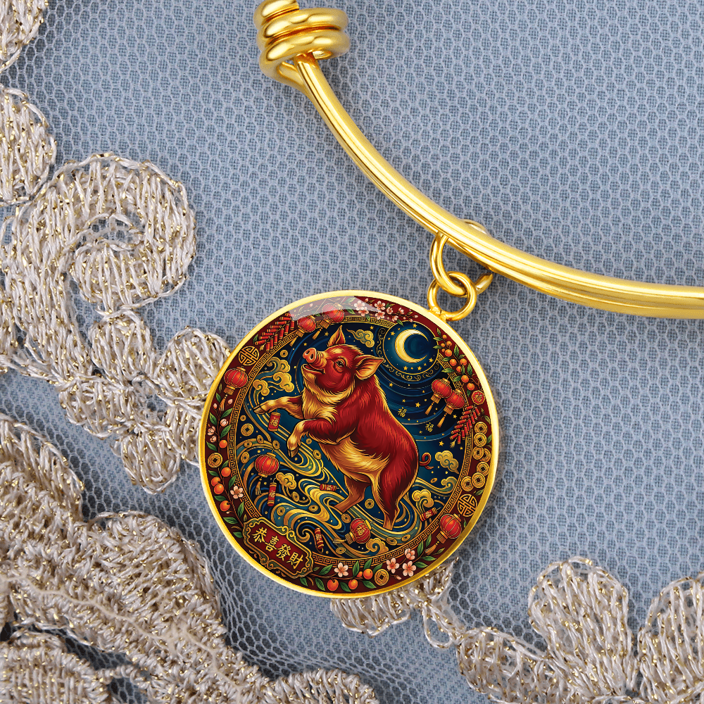 Year of The Pig Bracelet - Chinese Zodiac Animal Charm Pendant Jewelry